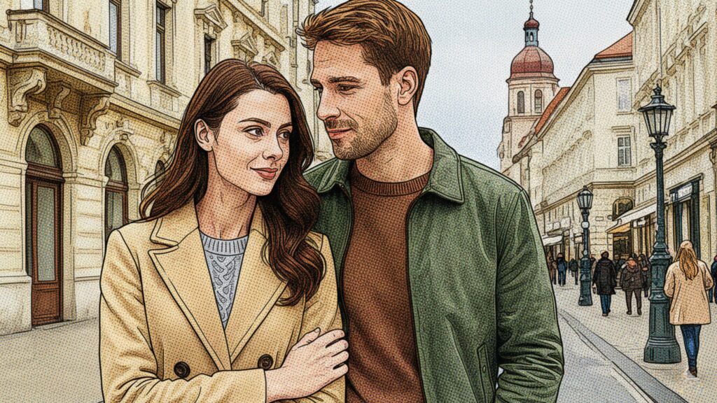 couple walking around the city